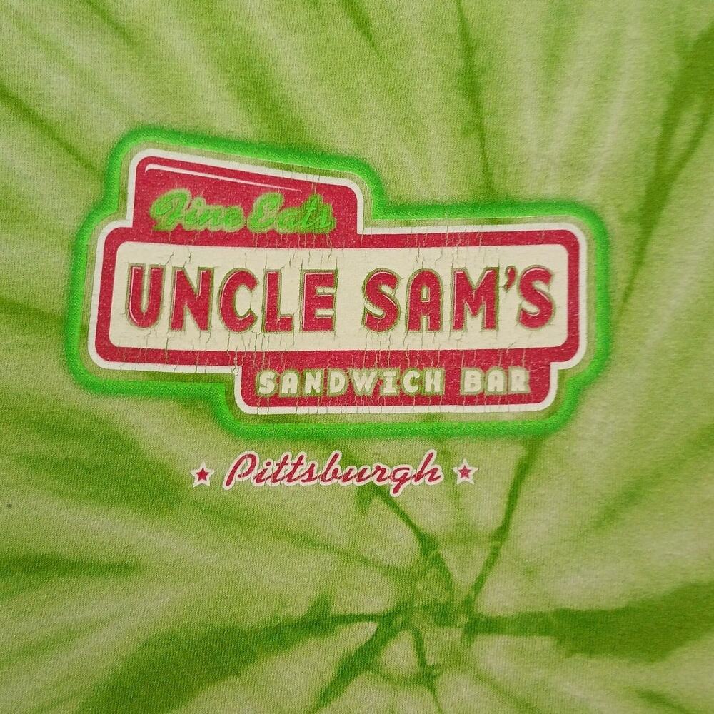 Uncle Sam's Sandwich Bar Pittsburgh Green Tie-dye T-shirt L distressed worn - Picture 3 of 14
